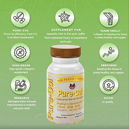 Pure-COL Collagen 90 Capsules 400mg Bio-Active Matrix High Strength Collagen Tablets The Perfect RangeUS supplements