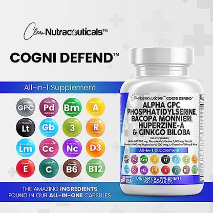 Alpha GPC Choline 300mg Phosphatidylserine 3000mg Bacopa Monnieri Clean NutraceuticalsUS supplements