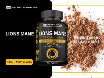 Lions Mane Supplement High Strength 26,000mg Plus 5 Vitamins SS Sport SuppliesUS supplements