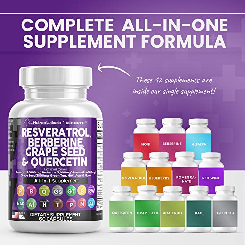 Resveratrol 6000mg Berberine 3000mg Grape Seed Extract 3000mg Clean NutraceuticalsUS supplements