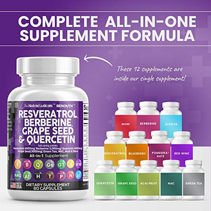 Resveratrol 6000mg Berberine 3000mg Grape Seed Extract 3000mg Clean NutraceuticalsUS supplements
