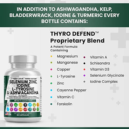 Selenium 300mcg Zinc 50mg Iodine 500mcg L Tyrosine 500mg Ashwagan Clean NutraceuticalsUS supplements