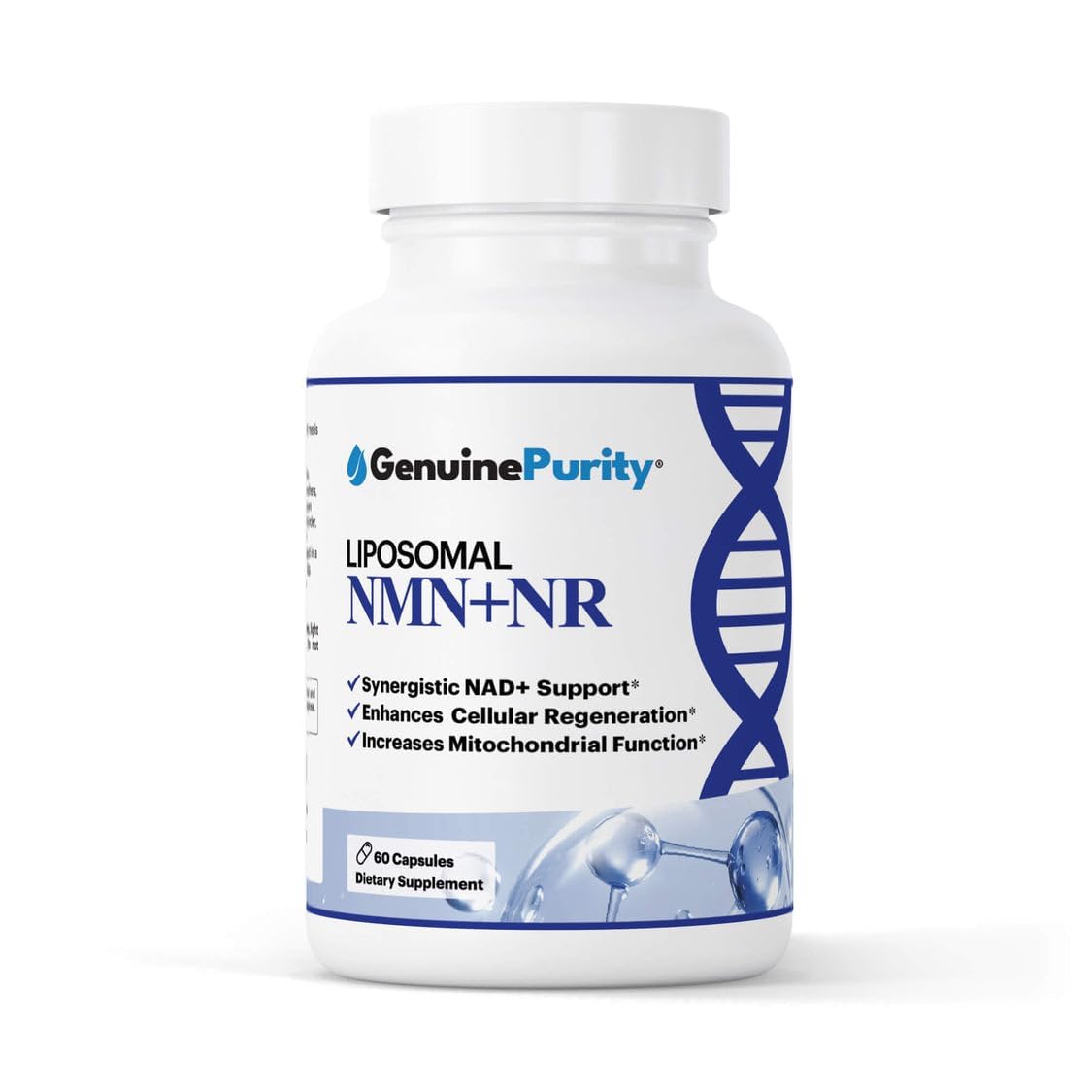 GenuinePurity - Liposomal NMN + NR Supplement - 60 Vegan Capsules to Support Cellular Health, Energy & NAD+ Levels - USA Made, Non-GMO, Gluten Free GenuinePurityAu supplements