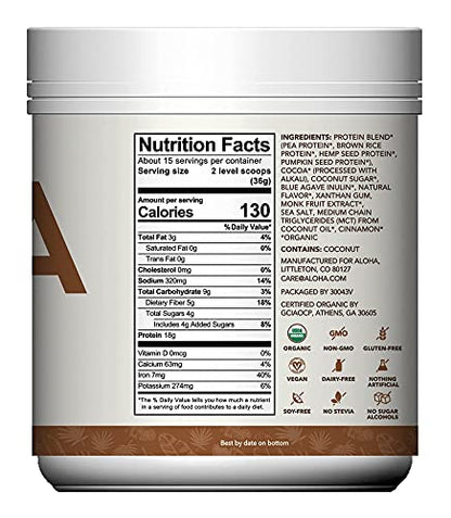 ALOHA Organic Plant Based Protein Powder, Stevia Free, Chocolate, 19.6 oz, 15 Servings ALOHAUS supplements
