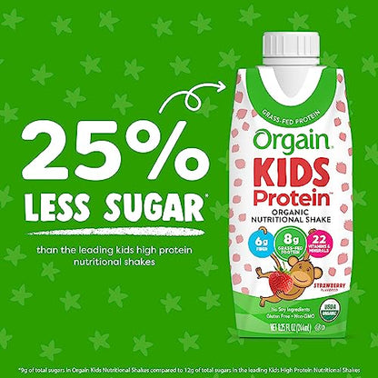 Orgain Organic Kids Nutritional Protein Shake, Strawberry - Kids Snacks with 8g Dairy OrgainUS supplements