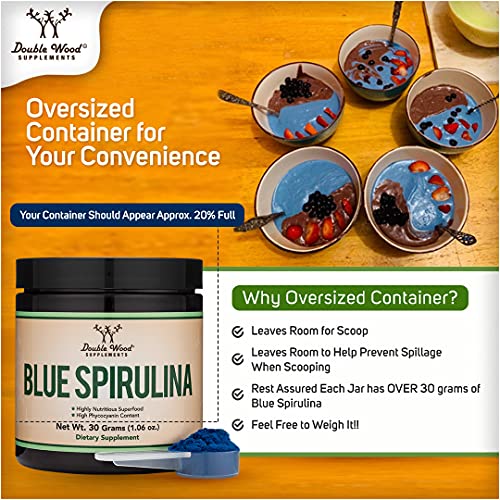 Blue Spirulina Powder - Maximum 35% Phycocyanin Content, Superfood Powder from Blue Double Wood SupplementsUS supplements