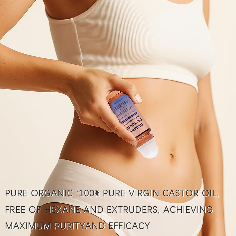 Organic Castor Oil with Rose Quartz Roller, Cold-Pressed Pure Organic Castor Oil Roller Ball for Hair Growth, Eyelashes, Eyebrows & Skin, 1.7 fl oz(1) Olavita SerumAu supplements