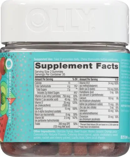 OLLY Teen Girl Multi Gummy, Healthy Skin and Immune Support, 15 Essential Vitamins, Biotin, Zinc, Calcium, Chewable Multivitamin OLLYAu supplements