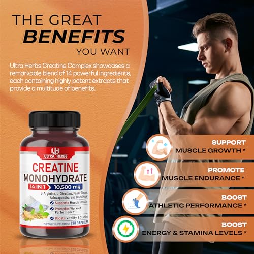 Ultra Creatine Pills Muscle Growth 9800mg Creatine Monohydrate Capsules w Ginseng ULTRA HERBSAu supplements