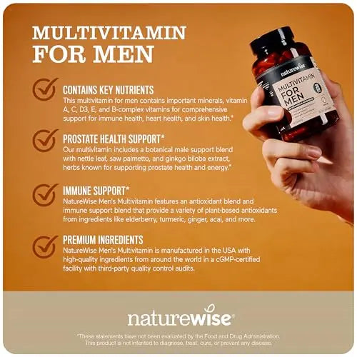 NatureWise Multivitamin for Men - Daily Male Support - Minerals & Herbs for Energy, Performance, Immunity - with Vitamin A, C, D, B-Complex NatureWiseAu supplements