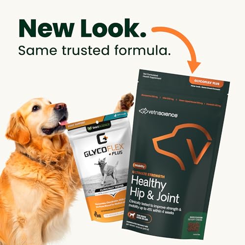 VetriScience Ultimate Strength Healthy Hip & Joint Chews, GlycoFlex Glucosamine, Chondroitin and Green-Lipped Mussel Joint Support Supplement for Dogs, Soothe Joint Discomfort, Duck, 120 Count VETRISCIENCEAu supplements
