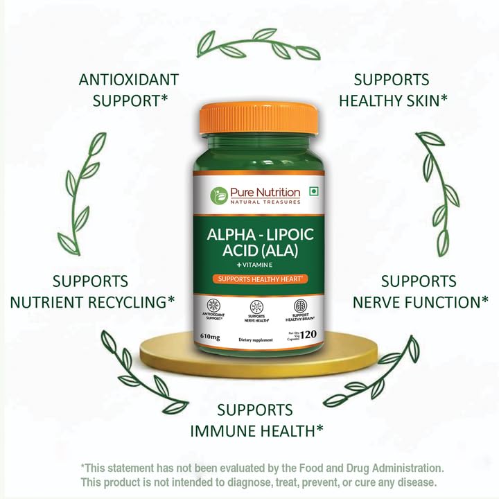 Pure Nutrition Alpha Lipoic Acid 600mg + Vitamin E | 120 Caps | Powerful Antioxidant to Support Nerve & Heart Health*. | Non-GMO PURE NUTRITION NATURAL TREASURESAu supplements