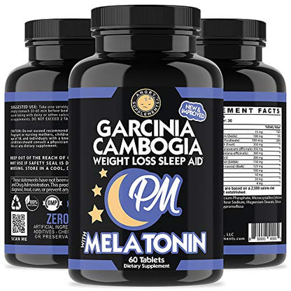 Garcinia Cambogia PM Weight Loss Sleep, All Natural Supplement w/Valerian Root & Melatonin Angry SupplementsUS supplements