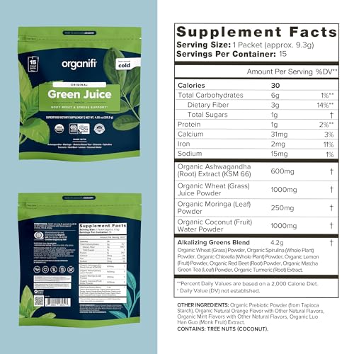Organifi: GO Packs - Green Juice - Organic Superfood Supplement Powder - 15 Servings OrganifiUS supplements