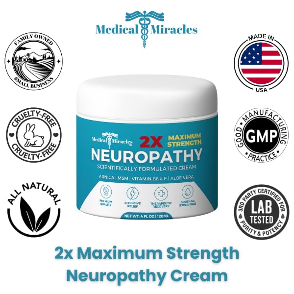 Medical Miracles Neuropathy Cream 2X Strength | Nerve Therapy Max Potency Relief for Feet, Hands, Legs, Toes - Arnica, Vitamin B6, Aloe Vera, MSM - Crafted for Exceptional Relief 4oz Medical MiraclesAu supplements