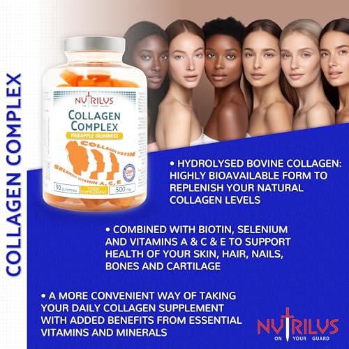 Collagen Complex 90 Natural Pineapple Gummies 500mg - Large Pack - with Biotin & Selenium NutrilusAu supplements