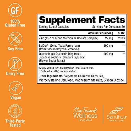 Sandhu's Zinc Quercetin with EpiCor® 60 Vegetarian Capsules - Gluten-Free Zinc Sandhu'sUS supplements