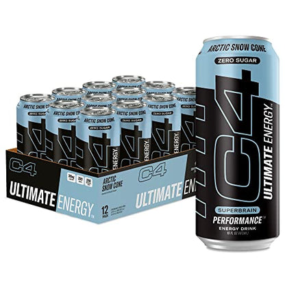 C4 Ultimate Sugar Free Energy Drink 16oz (Pack of 12) | Arctic Snow Cone | Pre Workout CellucorUS supplements
