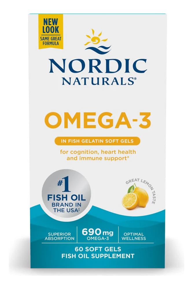 Nordic Naturals Omega-3 in Fish Gelatin, Lemon Flavor - 60 Fish Gels - 690 mg Omega-3 - Fish Oil - EPA & DHA - Immune Support, Brain & Heart Health, Optimal Wellness - Non-GMO - 30 Servings Nordic NaturalsAu supplements