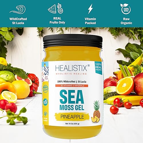 Healistix Pineapple Irish Sea Moss Gel 16 Oz - St Lucia Wildcrafted Seamoss Gel, Packed HX HEALISTIXAu supplements