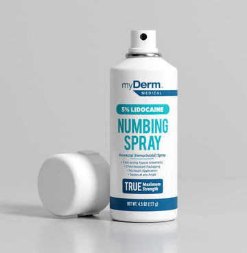Myderm Medical Numbing Spray - 4.5oz - Maximum Strength 5% Lidocaine with Phenylephrine HCl and Witch Hazel - Fast-Acting Reliever with A Touch-Free Application - First Aid Supplies - Made in USA MydermAu supplements