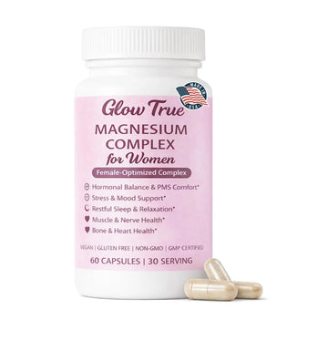 Magnesium Complex for Women – Spectrum 5-Form Magnesium Complex (500 mg), High Absorption Glycinate, Citrate, Oxide & Malate – Vegan, Non-GMO Supports Sleep, Energy, Hormone & Bone – 60 Capsules GlowTrueAu supplements