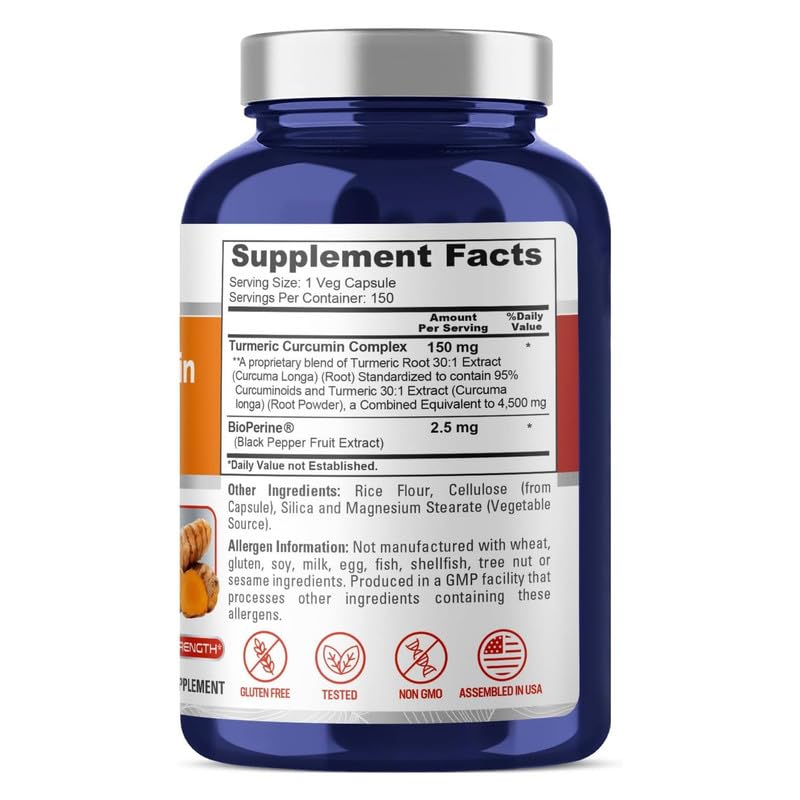 NusaPure Turmeric Curcumin Complex 4,500mg per caps, 150 caps, Non-GMO, Gluten-Free, & Bioperine NusaPureAu supplements