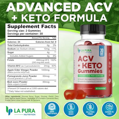 LaPura ACV 1000 mg + Keto Gummies for Weight Loss, 60 Gummies - 1000 mg Apple Cider LaPuraUS supplements