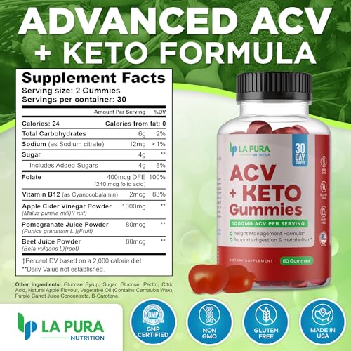 LaPura ACV 1000 mg + Keto Gummies for Weight Loss, 60 Gummies - 1000 mg Apple Cider LaPuraAu supplements