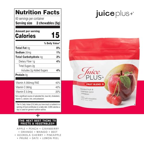 Juice Plus+ Fruit Blend Soft Chews (Chewables) - Boost Your Nutrition with 11 Fruits & Plant Ingredients - Vegan Gummy for Kids & Adults - Vitamins, Whole Food Nutrition - 120 Chewables Juice Plus+Au supplements