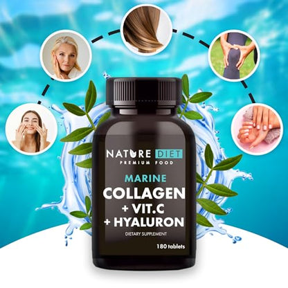 Nature Diet - Marine Collagen with Hyaluronic Acid and Vitamin C, 180 tablets, 500 mg , Peptan F , Fish Collagen Nature DietUS supplements