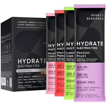 Sports Research Hydrate Electrolytes Powder Packets - Sugar-Free & Naturally Flavored Sports ResearchUS supplements