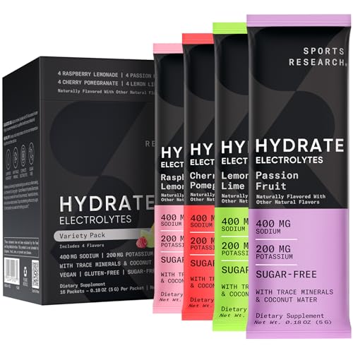 Sports Research Hydrate Electrolytes Powder Packets - Sugar-Free & Naturally Flavored Sports ResearchUS supplements