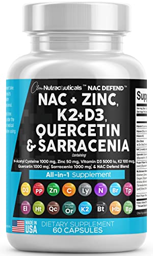 NAC Supplement N-Acetyl Cysteine 1000mg Vitamin D3 K2 Zinc Quercetin Clean NutraceuticalsAu supplements
