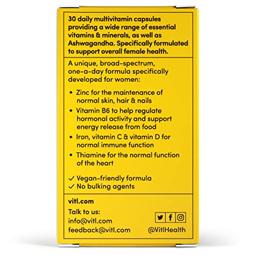 Vitl Female Multivitamin & Minerals Supplement - 30 Vegan Capsules - 21 Essential Active VITLUS supplements