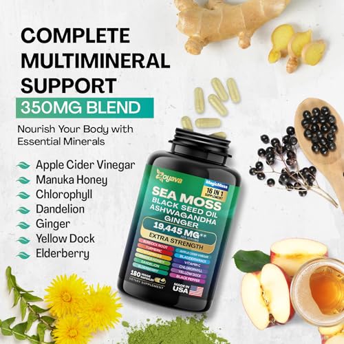 Sea Moss 7000mg Black Seed Oil 4000mg Ashwagandha 2000mg Turmeric 2000mg ZoyavaUS supplements