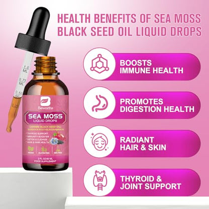 3000mg Sea Moss Liquid Drops - Organic Black Seed Oil & Irish Sea Moss B BEWORTHSUS supplements