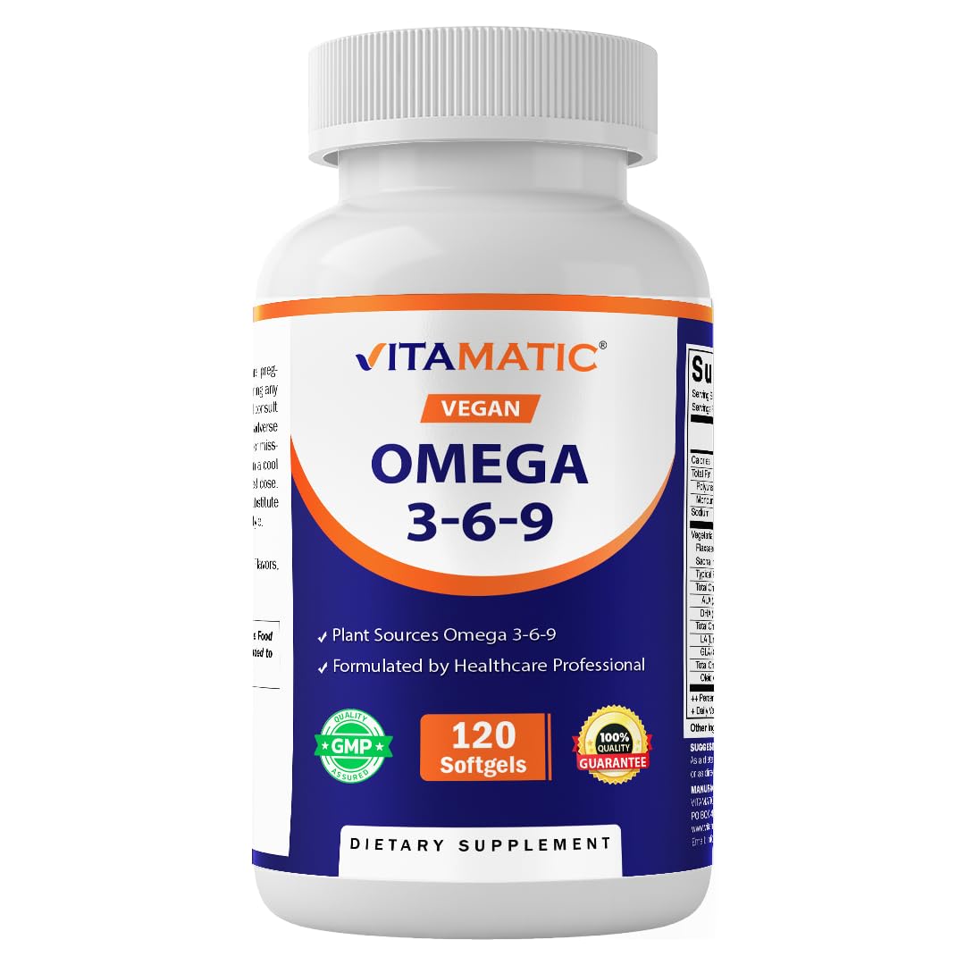 Vitamatic Vegan Omega 3-6-9 Complex 1250mg | Flaxseed, Olive, Borage & Algae Oils | Plant-Based Omegas | 120 Softgels VitamaticAu supplements
