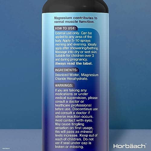Magnesium Spray for Restless Legs, Muscles, Sleep | 100ml | Magnesium Chloride Oil HorbäachUS supplements