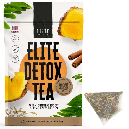 Elite Detox Tea: Natural Organic 7-Herbal Blend for Gentle Cleansing as Needed. Bloating Tea Elite Source LabsUS supplements