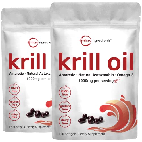 2 Pack Antarctic Krill Oil Supplement, 1000mg Per Serving, 120 Soft-Gels Each Micro IngredientsUS supplements