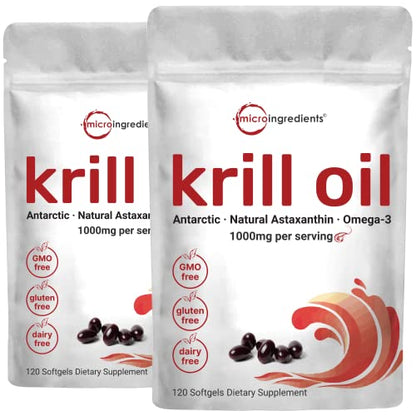 2 Pack Antarctic Krill Oil Supplement, 1000mg Per Serving, 120 Soft-Gels Each Micro IngredientsUS supplements