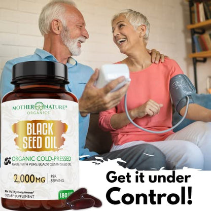 Organic Black Seed Oil Capsules - 3 Month Supply - 180 Count (2000mg Per Serving) Mother Nature Organics Superfoods for Organic LivingUS supplements