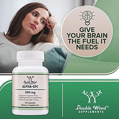 Alpha GPC Choline 600mg Capsules - Brain Support Supplement for Focus, Memory Double Wood SupplementsUS supplements