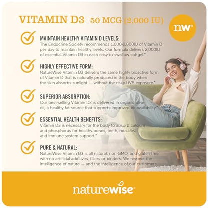 NatureWise Vitamin D3 2000iu (50 mcg) Healthy Muscle Function, and Immune Support NatureWiseUS supplements