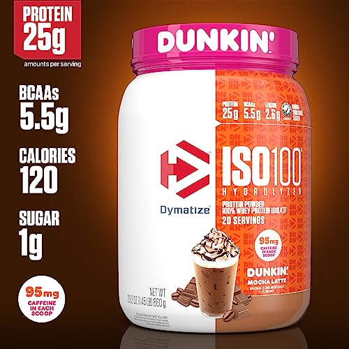 Dymatize ISO100 Hydrolyzed Protein Powder in Dunkin' Mocha Latte Flavor, 100% Whey DymatizeUS supplements