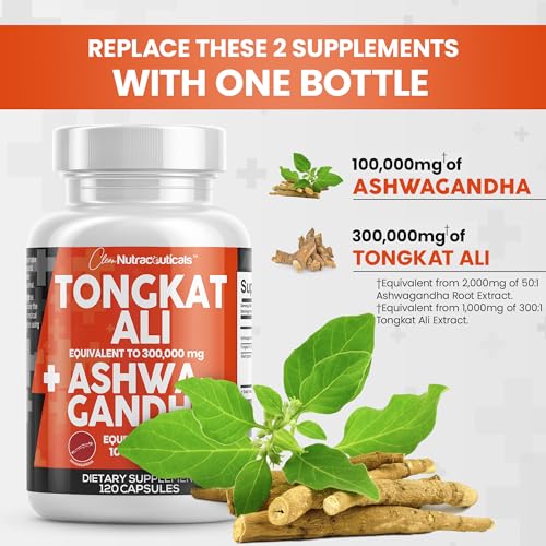 Clean Nutraceuticals Tongkat Ali 300,000mg and Ashwagandha 100,000mg Clean NutraceuticalsUS supplements