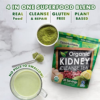 Opportuniteas Organic Kidney Detox Tea- Matcha Green Tea, Cranberry, Lemon & Ginger OpportuniteasUS supplements