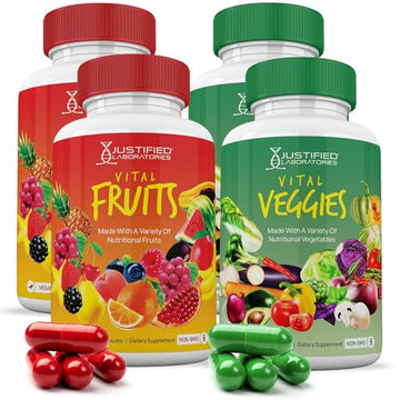 (4 Pack) Vital Fruits and Veggies Supplement Whole Food Red & Green Superfoods Justified LaboratoriesUS supplements