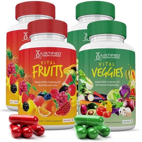 (4 Pack) Vital Fruits and Veggies Supplement Whole Food Red & Green Superfoods Justified LaboratoriesUS supplements